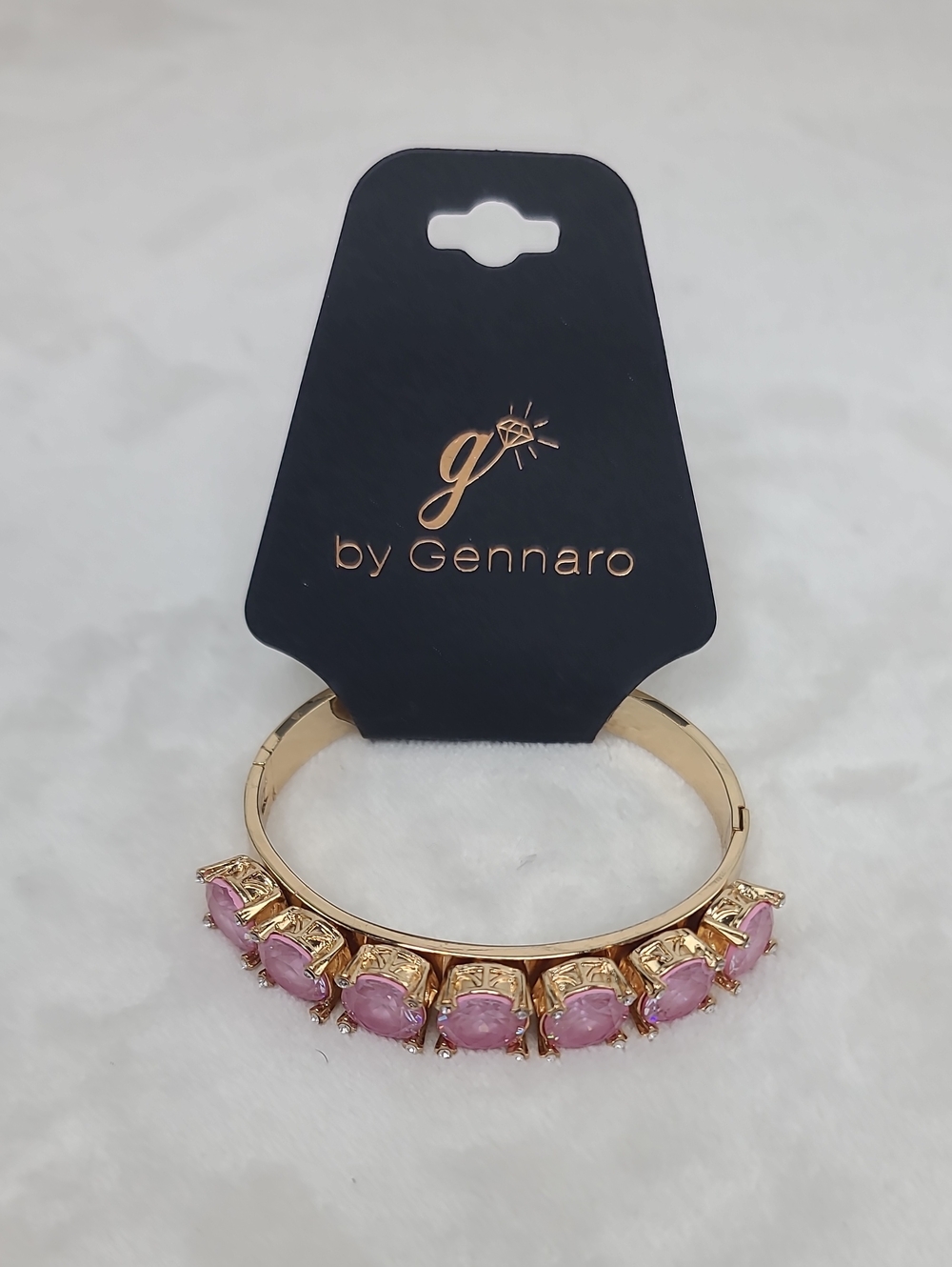 Gennaro Shiny Gold Tone Pink Rhinestone Hinge Clamp Bangle Bracelet Pink/Gold